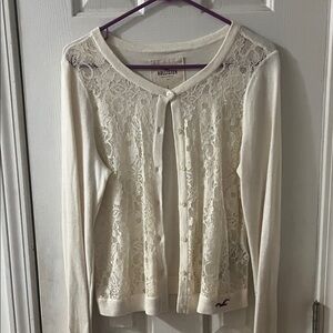 NWOT Hollister Ivory Lace Button-Up Cardigan